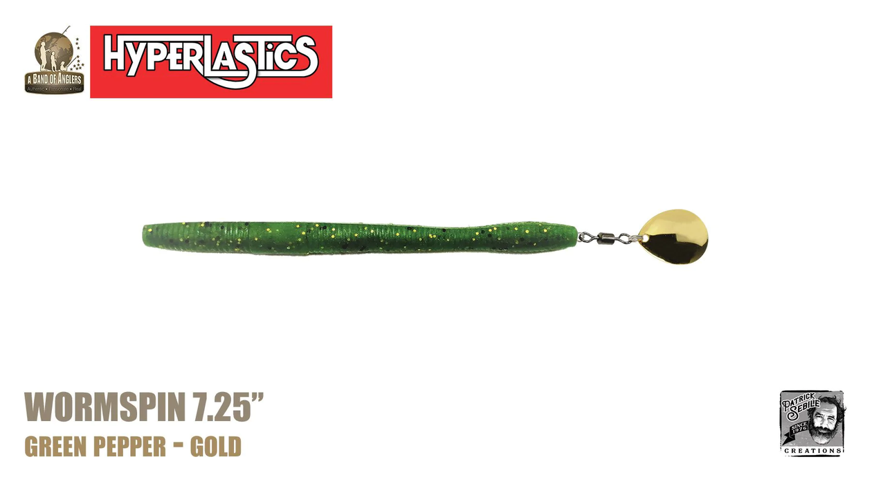 Hyperlastics By A Band Of Anglers Wormspin Swim Worm Green Pepper/Gold